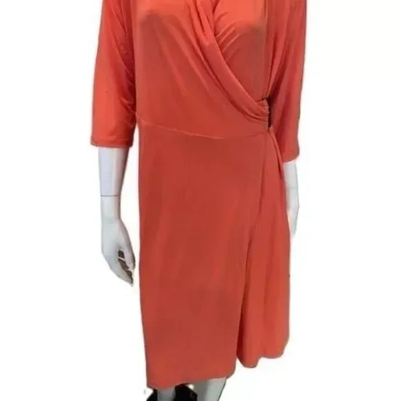 Badgley Mischka Coral Sexy V-Neck Wrap Stretch Cocktail Dress Sm, Lg, 1X, 2X - Picture 1 of 5